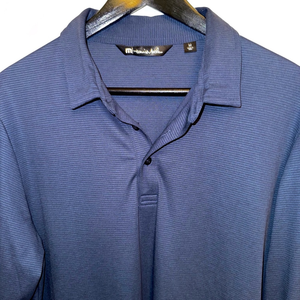 Travis Mathew Oceanside Heather Long-Sleeve Polo in Frosted Blackberry Stripes - Picture 2 of 8